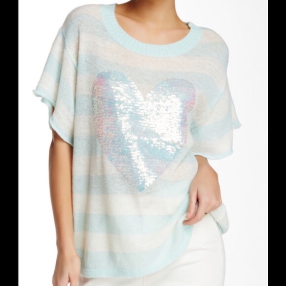Wildfox White Label Striped Sequin Heart Sweater Size Medium - Picture 3 of 9